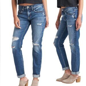 Silver Jeans Boyfriend Distressed Relaxed Fit Denim 32 Medium Wash